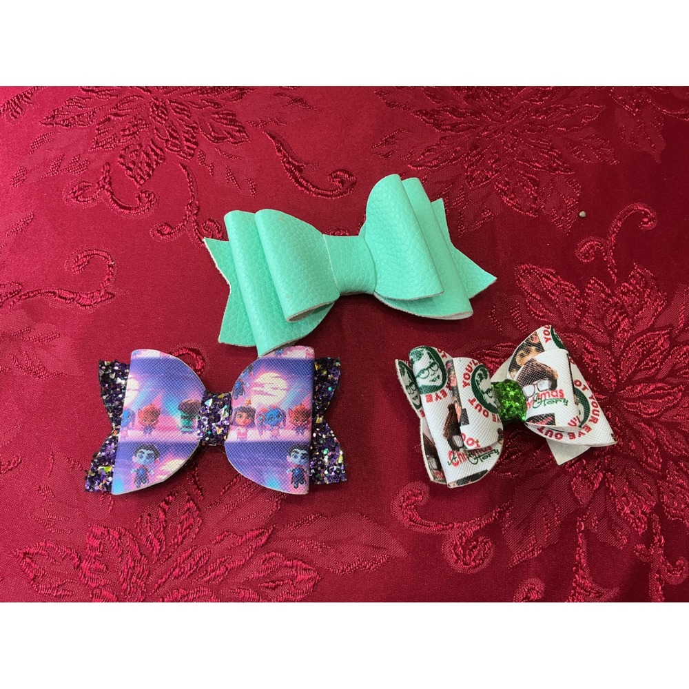 Handmade Hair Bow Set 3pc AChristmas Story Vampirina Mint Faux Leather Alligator